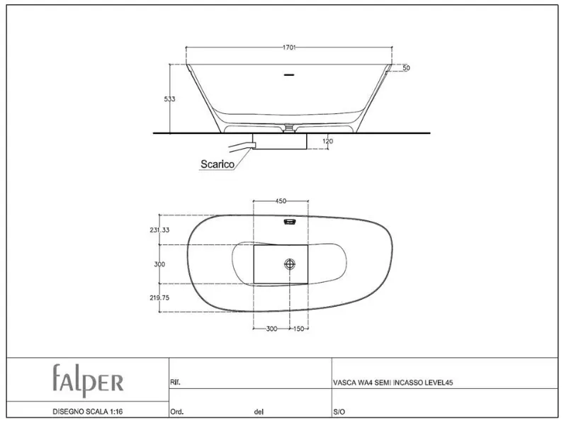 Mobile per la sala da bagno Falper Vasca level 45 semincasso a prezzo Outlet