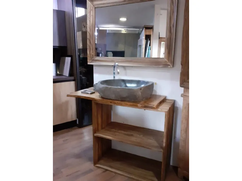Mobile per la sala da bagno Outlet etnico Mobile bagno natural edge in offerta con lavabo pietra   in Offerta Outlet