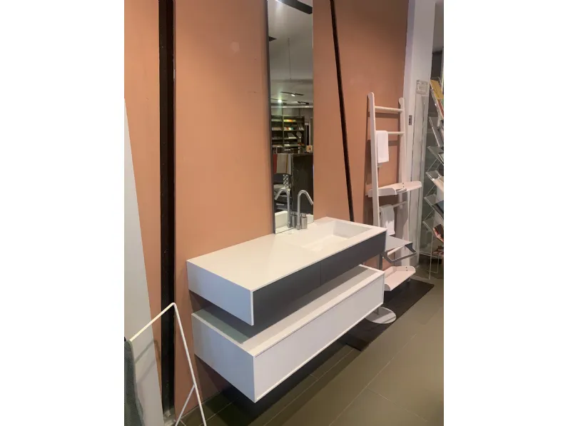 Mobile bagno Unico top sospeso corian + cassettiera l.120 p.50 cm Rexa SCONTATO a PREZZI OUTLET
