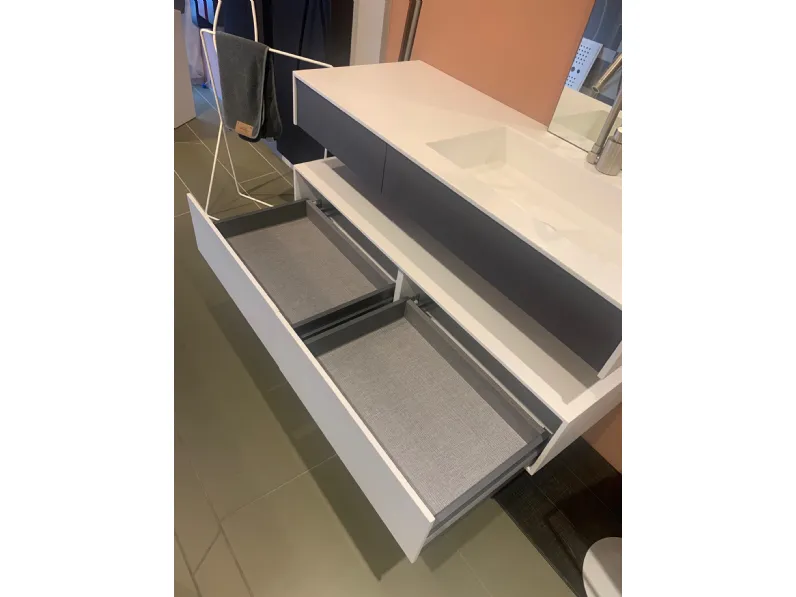 Mobile per il bagno Rexa Unico top sospeso corian + cassettiera l.120 p.50 cm in offerta