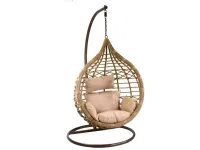 Arredo Giardino Dondolo pensile polyrattan renton beige con supporto e cuscino - vacchetti Collezione esclusiva a prezzo scontato