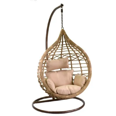 Arredo Giardino Dondolo pensile polyrattan renton beige con supporto e cuscino - vacchetti Collezione esclusiva a prezzo scontato