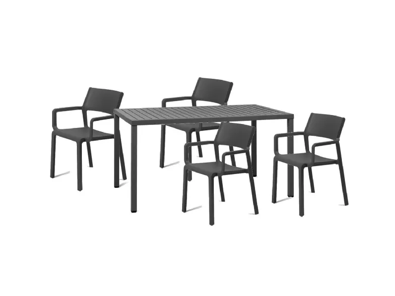 Arredo giardino Nardi Tavolo cube 140 x 80 con 4 poltroncine trill antracite A PREZZI OUTLET