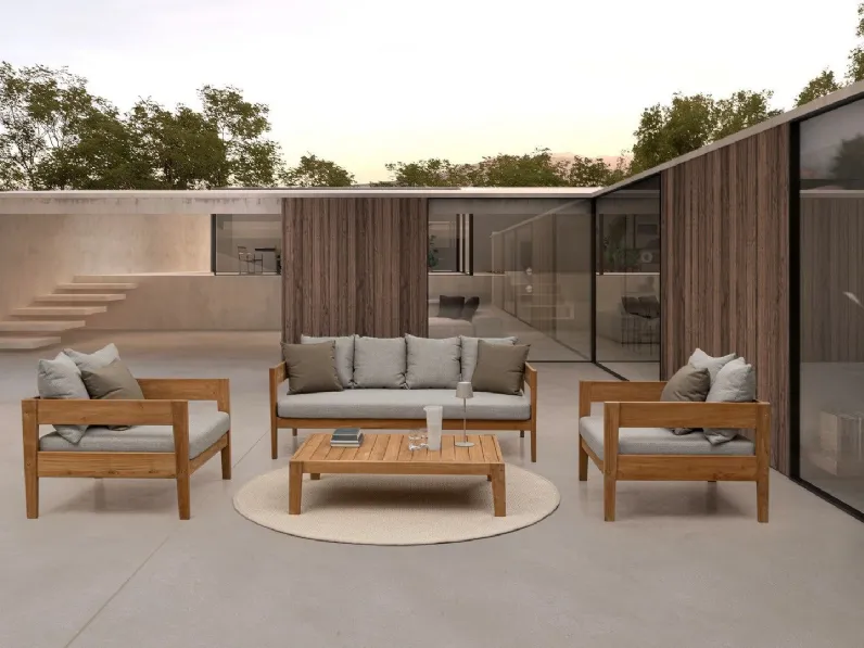 Arredo Giardino Divano 3p kobo teak  Outlet etnico OFFERTA OUTLET