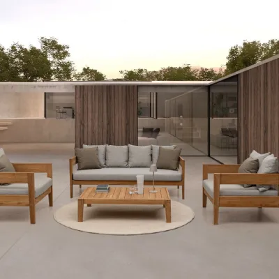 Arredo Giardino Divano 3p kobo teak  Outlet etnico OFFERTA OUTLET