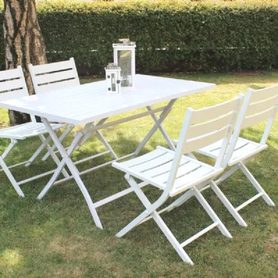Arredo giardino Set tavolo pieghevole alabama 130 x 77 con 4 sedie alabama bianco Cosma outdoor living OFFERTA OUTLET - 50%