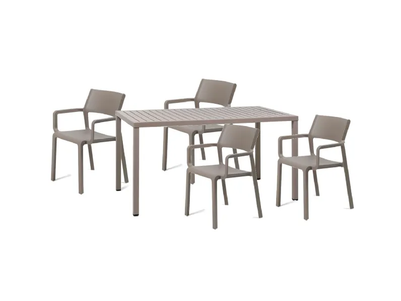 Arredo giardino Nardi Tavolo cube 140 x 80 con 4 poltroncine trill tortora con un ribasso esclusivo