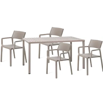 Arredo giardino Nardi Tavolo cube 140 x 80 con 4 poltroncine trill tortora con un ribasso esclusivo