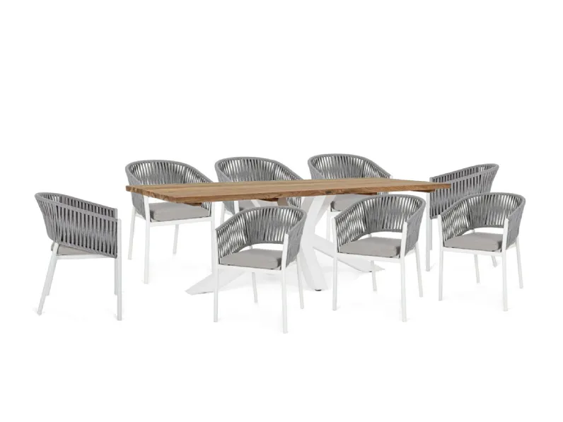 Arredo Giardino Tavolo ramsey 240 x 100 cm in teak riciclato bianco con 8 poltroncine florencia - bizzotto Bizzotto OFFERTA OUTLET