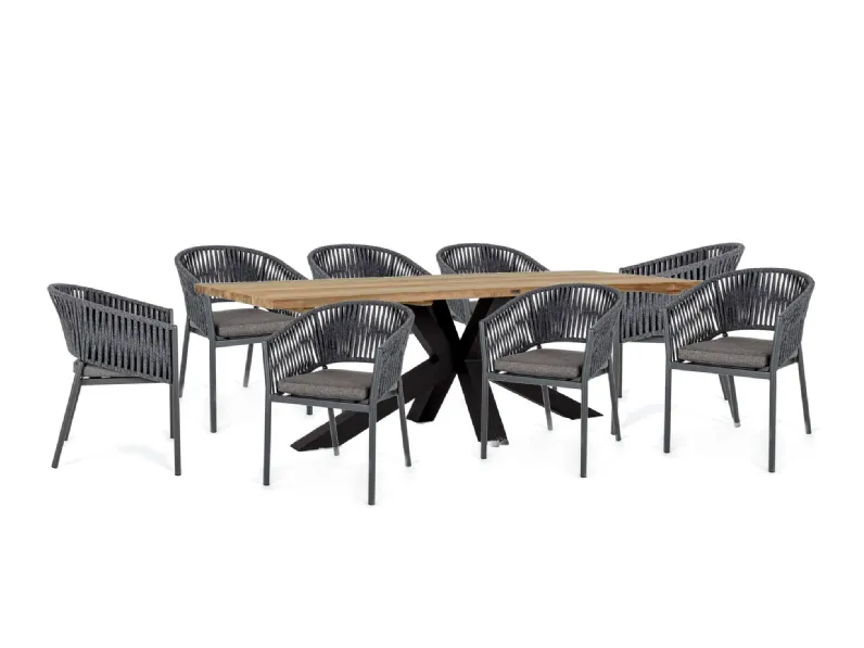 Arredo giardino Tavolo ramsey 240x100 in teak riciclato antracite con 8 poltroncine florencia- bizzotto Bizzotto a prezzo ribassato