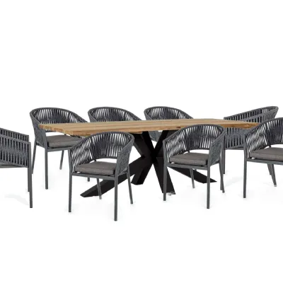 Arredo giardino Tavolo ramsey 240x100 in teak riciclato antracite con 8 poltroncine florencia- bizzotto Bizzotto a prezzo ribassato