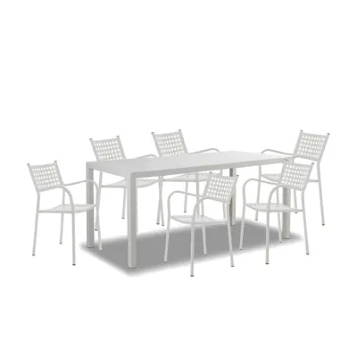 Arredo Giardino Vermobil Tavolo quatris 160x80 con 6 poltroncine alice bianco A PREZZI OUTLET