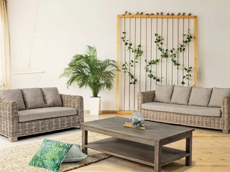 Outlet etnico: Divano 3p Fortaleza in fibre naturali. Arredo Giardino in Offerta!