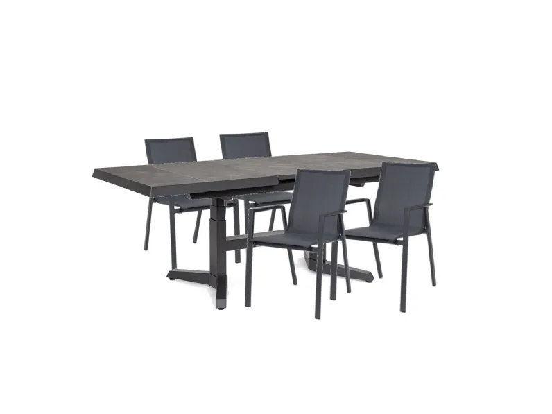 Arredo Giardino Bizzotto Set tavolo robert allungabile 143/183 cm con 4 poltroncine krion antracite- bizzotto a prezzo ribassato
