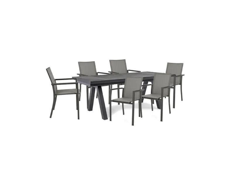 Set tavolo krion 205-265 allungabile con 6 poltroncine konnor antracite- bizzotto Bizzotto: arredo giardino in Offerta Outlet