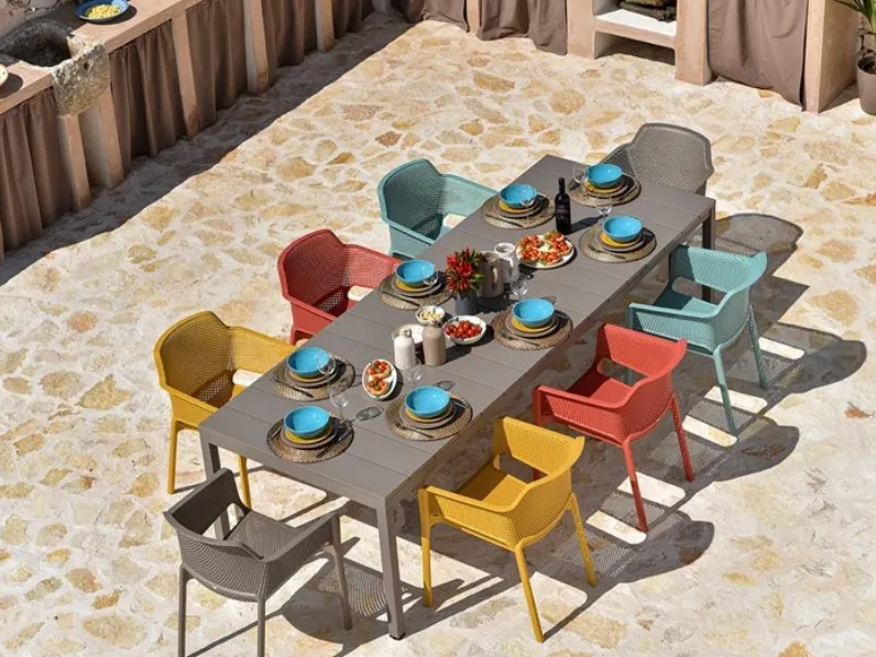 Set tavolo rio alu 210/ 280 + 8 sedie nat multicolore  Nardi outdoor: set a prezzo Outlet