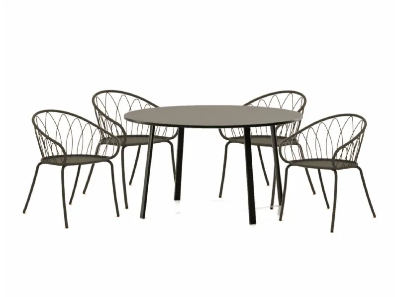 Arredo Giardino Set tavolo roma con 4 poltroncine flora colore bronzo Vermobil OFFERTA OUTLET