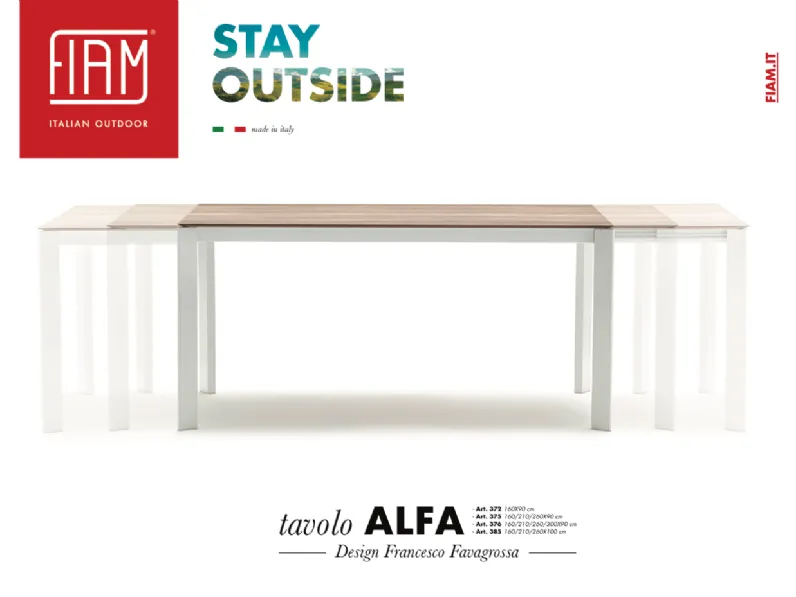 Tavolo alfa allungabile 160/210/260 x 100 cm piano hpl effetto legno- fiam Fiam Arredo Giardino IN OFFERTA  