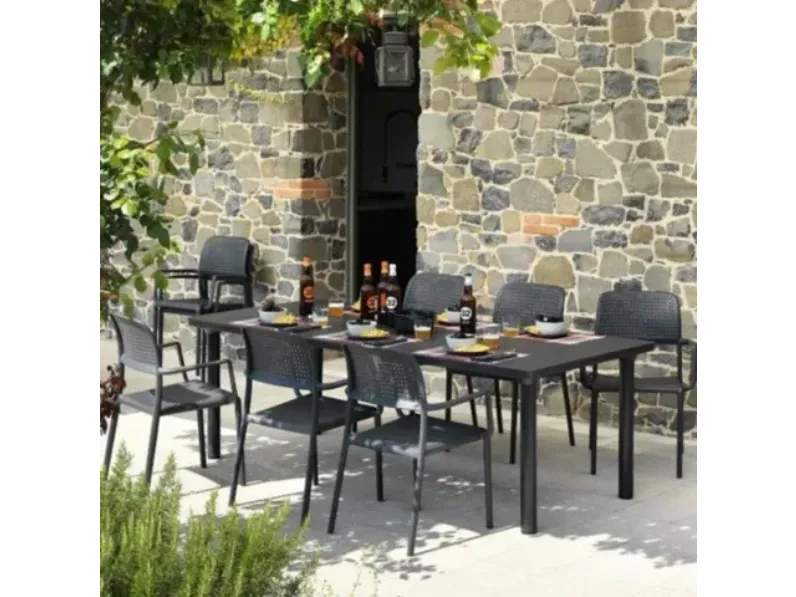Nardi Tavolo allungabile rio 140/210 antracite con 4 poltroncine bora: arredo giardino con forte sconto