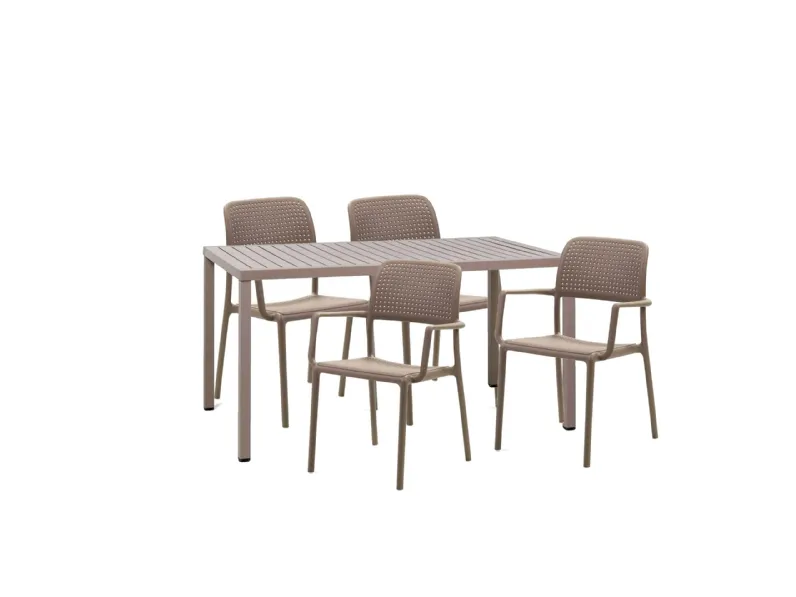 Arredo giardino Tavolo cube 140 x 80 con 4 poltroncine bora tortora Nardi a prezzo scontato