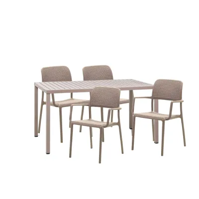 Tavolo cube 140 x 80 con 4 poltroncine bora tortora Arredo Giardino Nardi IN OFFERTA