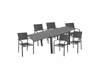 Arredo Giardino Tavolo elise 200/300 cm antracite piano grigio con 6 poltroncine duca Proloisirs OFFERTA OUTLET
