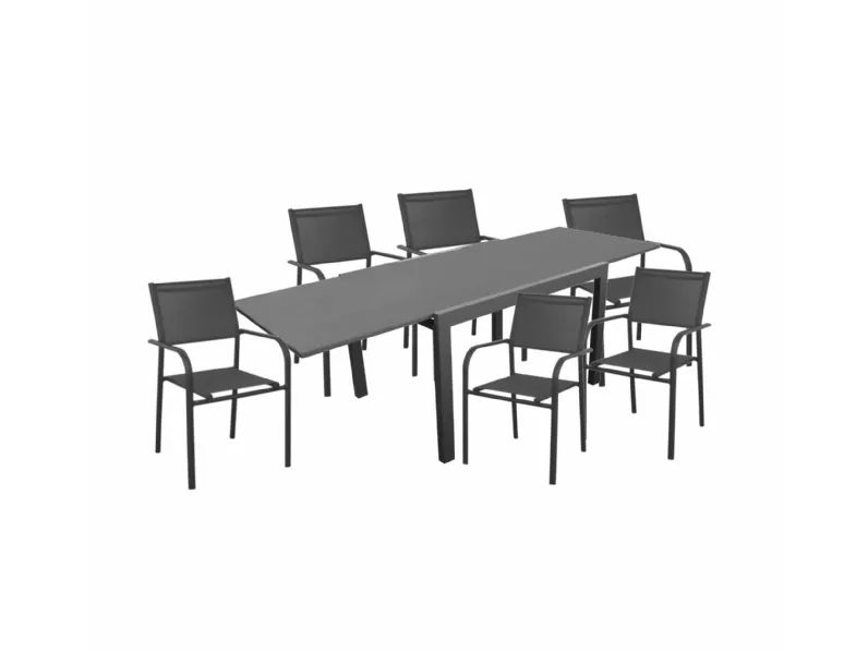 Arredo Giardino Tavolo elise 200/300 cm antracite piano grigio con 6 poltroncine duca Proloisirs OFFERTA OUTLET