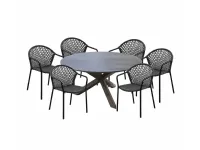 Tavolo ferrone antracite rotondo 150 cm, piano in kedra con 6 poltroncine capri Proloisirs: Arredo Giardino in offerta