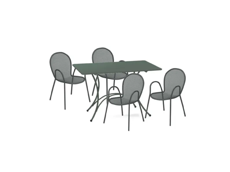 Tavolo pigalle pieghevole 118x76 grigio antico con 4 poltroncine ronda Emu: Arredo Giardino a prezzi convenienti
