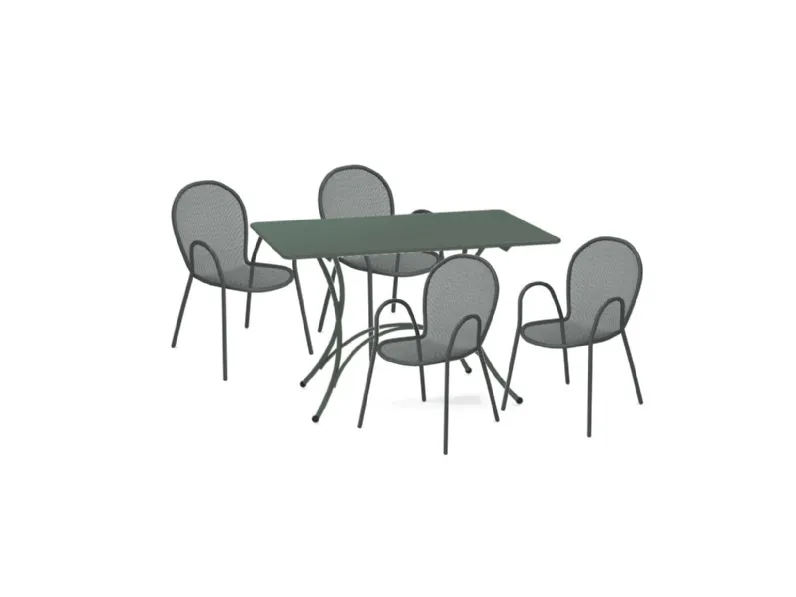 Arredo Giardino Tavolo pigalle pieghevole 118x76 grigio antico con 4 poltroncine ronda Emu a prezzo scontato
