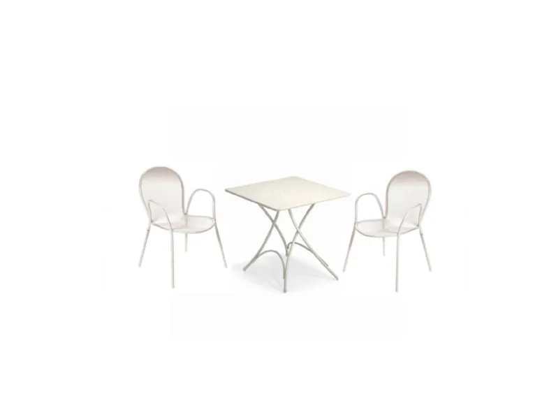 Arredo Giardino Emu Tavolo pigalle pieghevole 76x76 bianco con 2 poltroncine ronda a prezzo ribassato