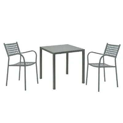 Arredo giardino Tavolo quatris 70x70 con 2 poltroncina alice grigio antico Vermobil a prezzo scontato