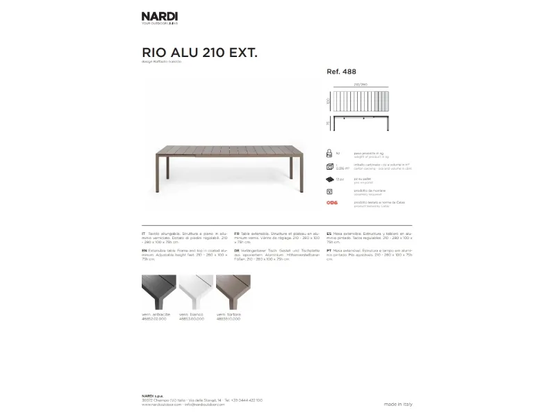Arredo Giardino Nardi Tavolo rio alu 210 extensible con 8 sedie trill armachair in Offerta Outlet 