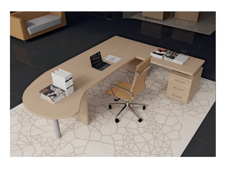 Scrivania direzionale in legno Con allungo plano e sedia Flycom con forte sconto