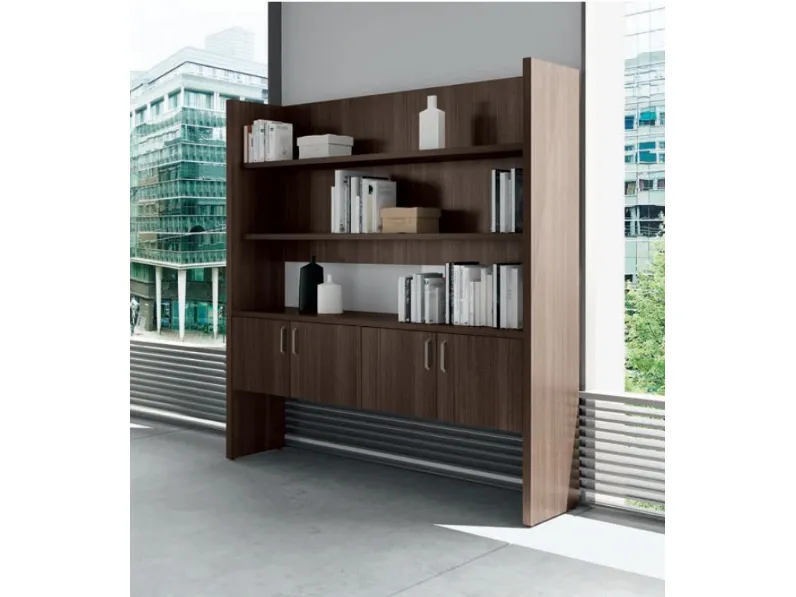 Scrivania Salomone, Scrittoio Angolare Con Sopralzo, Scrivania Ufficio Multiuso 180x90h160 Cm Bianco E Ardesia 91927040