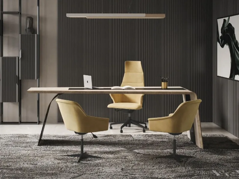 Scrivania direzionale in pelle Scrivania acciaio e pelle luxury italia a marchio Md work con forte sconto