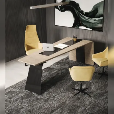 Scrivania direzionale in pelle Scrivania acciaio e pelle luxury italia a marchio Md work con forte sconto