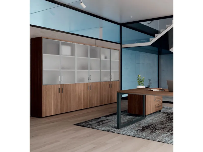 Scrivania direzionale in legno E ufficio completo stratos plus  a marchio Flycom con forte sconto