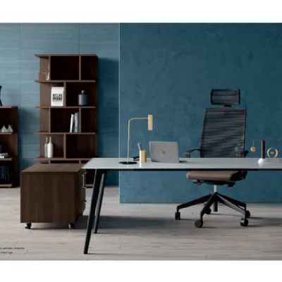 Scrivania direzionale in vetro - ufficio completo rhea  a marchio Flycom con forte sconto