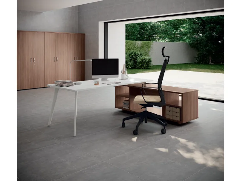 Scrivania direzionale in legno Ufficio completo  a marchio Flycom a prezzi outlet