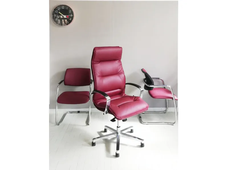 Sedia operativa modello Tris sedie: formen direzionale + 2 sedie visitatore sistema slitta Las mobili in OFFERTA OUTLET