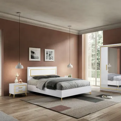 Camera da letto completa con comò design moderno laccato bianco lucido CMG45