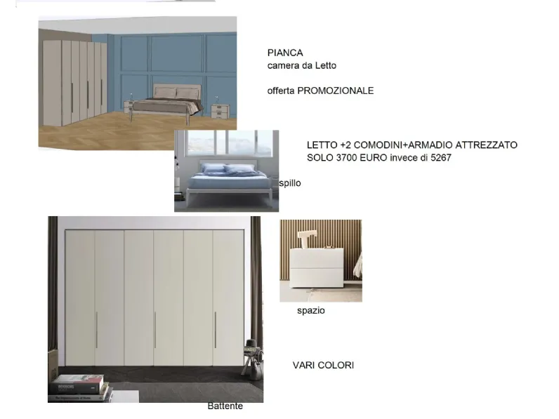 Camera da letto Pianca spillo   spazio e battente  Pianca in laccato opaco a prezzo Outlet