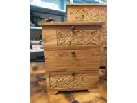 Cassettiere Intagliata teak massello Artigianale in legno a prezzo ribassato