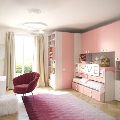 Cameretta Cameretta a ponte con cabina-spogliatoio di giessegi scontata del 40% Giessegi con letto a castello scorrevole a prezzo scontato