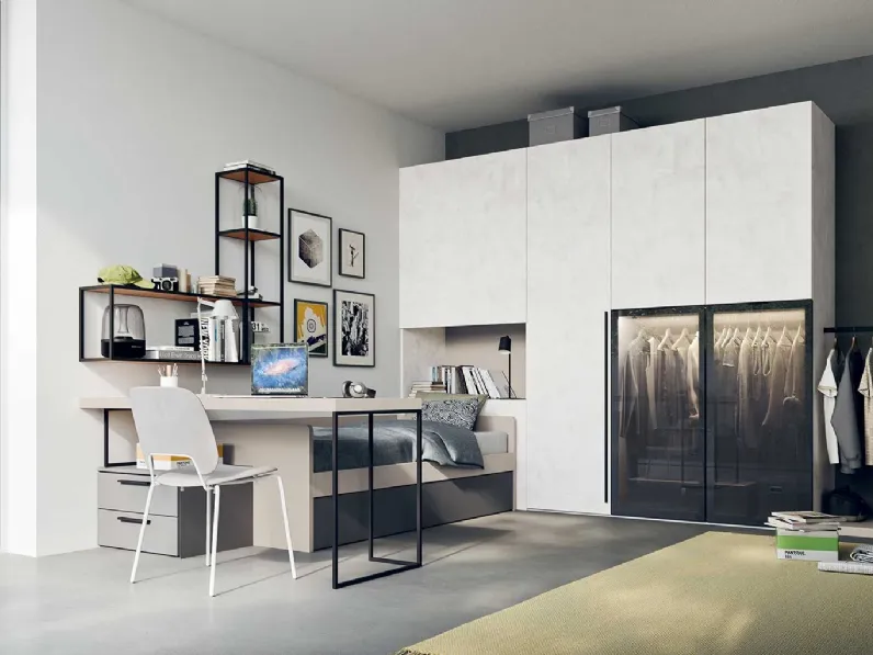 Cameretta Clever in OFFERTA OUTLET. Ante in vetro, design moderno.