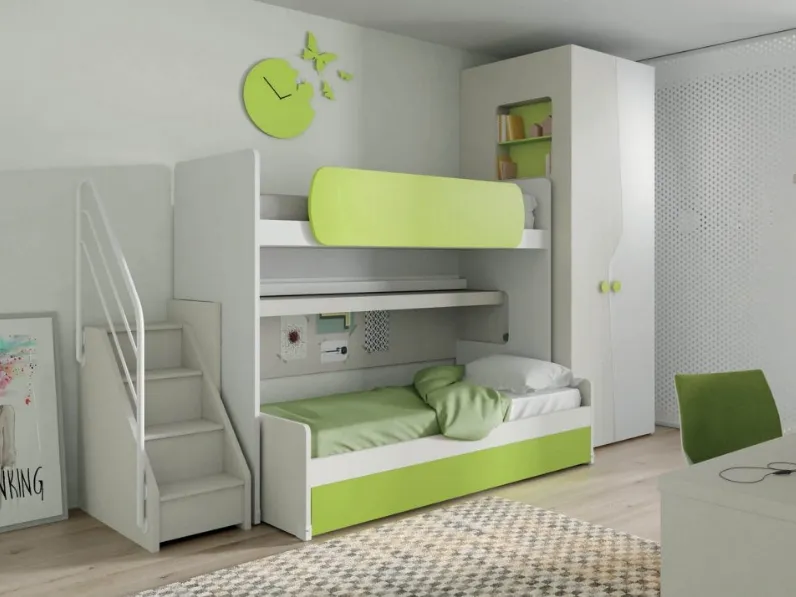 Scontata del 30%: Cameretta Mistral con letto a castello scorrevole in laminato materico. Prezzo Outlet!