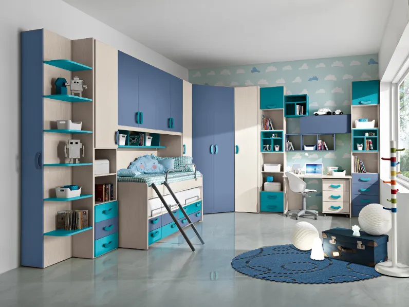 Cameretta Cameretta mod.happy con letti-sovrapposti Gruppo silwood con letto a terra a prezzo Outlet