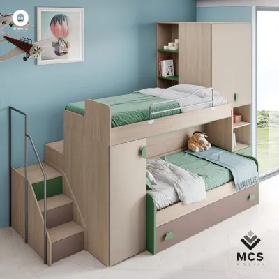 Cameretta Cameretta mod.omnia-s-6 M.c.s. armadi con letto a soppalco a prezzo scontato