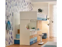 CAMERETTA Collezione esclusiva Letto a soppalco con armadio e scrivania, olmo, blu navy, cielo e bianco SCONTATA a PREZZI OUTLET